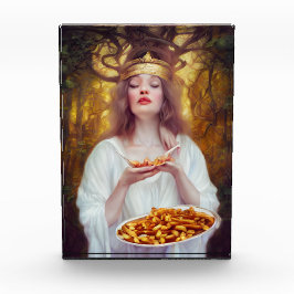 Göttin mit einem Teller voller Kiefer Fotoblock