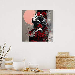 Göttin mit Rote Rosen Poster