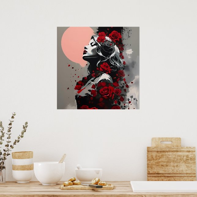 Göttin mit Rote Rosen Poster (Küche)