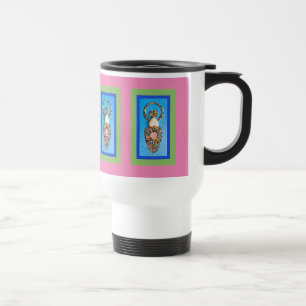 Göttin Mosaik in Grün & Blau auf Rosa Reisebecher