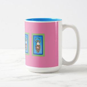 Göttin Mosaik in Grün & Blau auf Rosa Zweifarbige Tasse