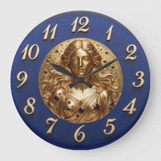 Göttin Nyx Gold Blaues Zifferblatt Große Wanduhr