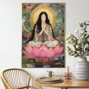 Göttin Quan Yin Kunstprint: Abstrakter Mosaik-Lotu Poster