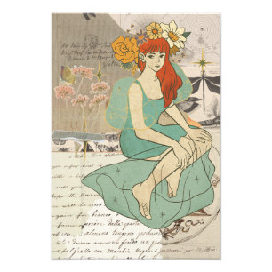Göttin Rotschopf Frau Vintage-Wandkunstposter Fotodruck