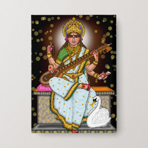 Göttin Saraswati Knopf Button