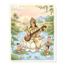 Göttin Saraswati liest mit Kindern | Lotus Po