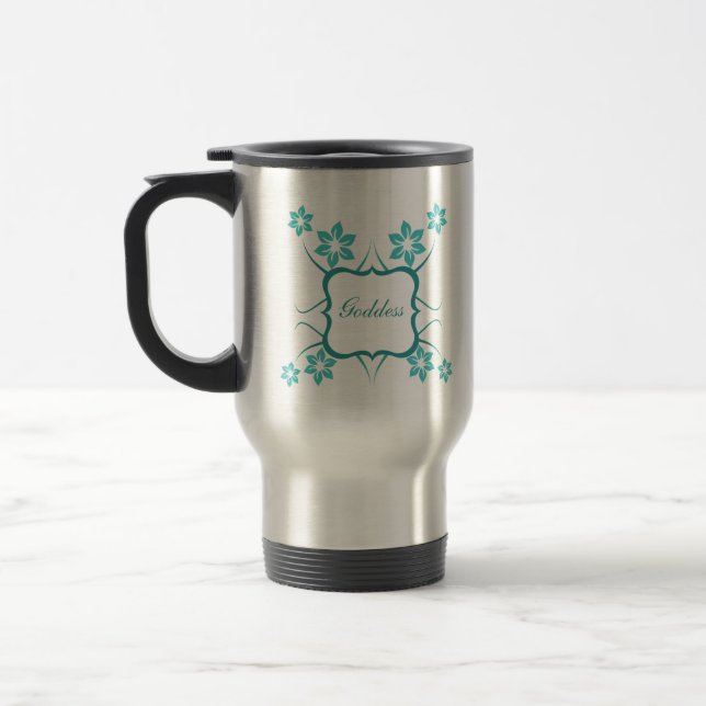 Göttin Tasse, Türkis Reisebecher (Links)