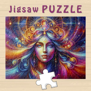 Göttinnenkopf goldene Locken Haare blaue Augen Aur Puzzle