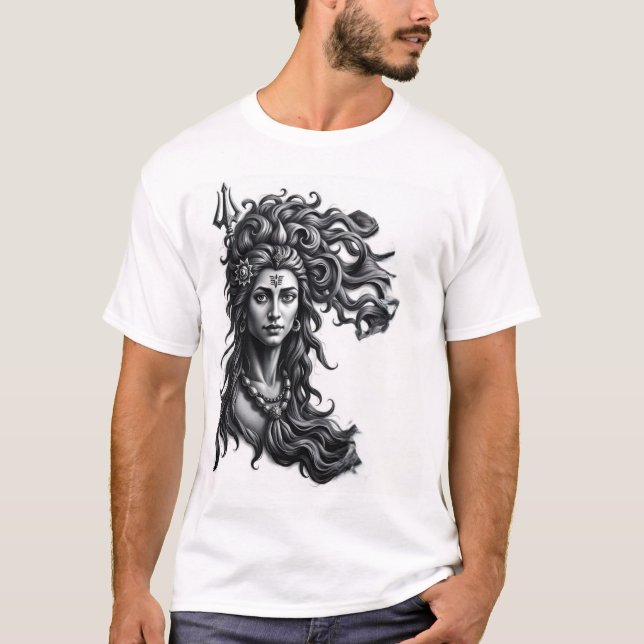 Göttlich: Shiva Holzkohle Kunst T-Shirt (Vorderseite)