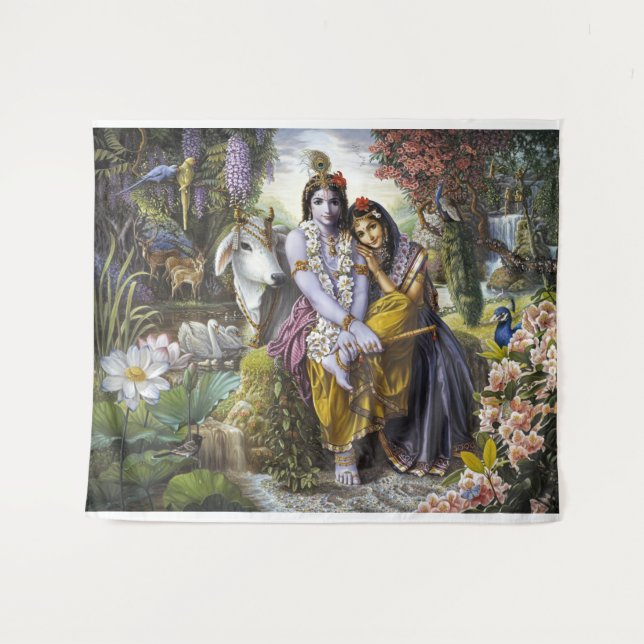 Göttliche Allerheilige Krishna & Radha Wandteppich (Vorderseite (Horizontal))