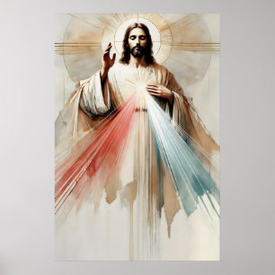 Göttliche Barmherzigkeit Jesu Aquarell Heiliges He Poster