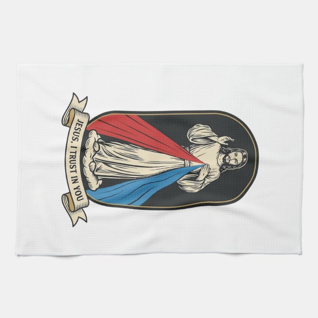 Göttliche Barmherzigkeit Jesus Vintage Geschirrtuch (Horizontal)