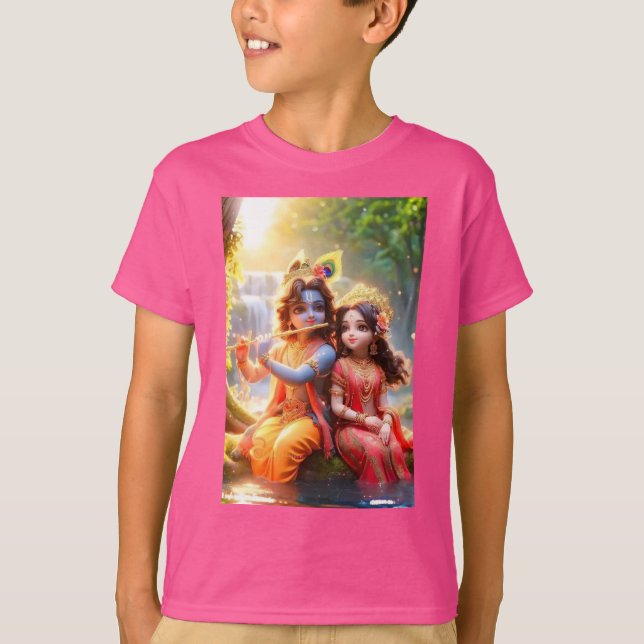 Göttliche Eleganz: Radhe Krishna Print on T - Shir T-Shirt (Vorderseite)
