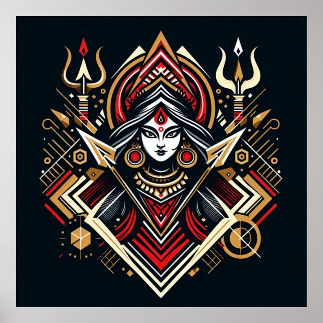 Göttliche Energie - Abstrakte Durga | Fraoula Poster (Vorne)