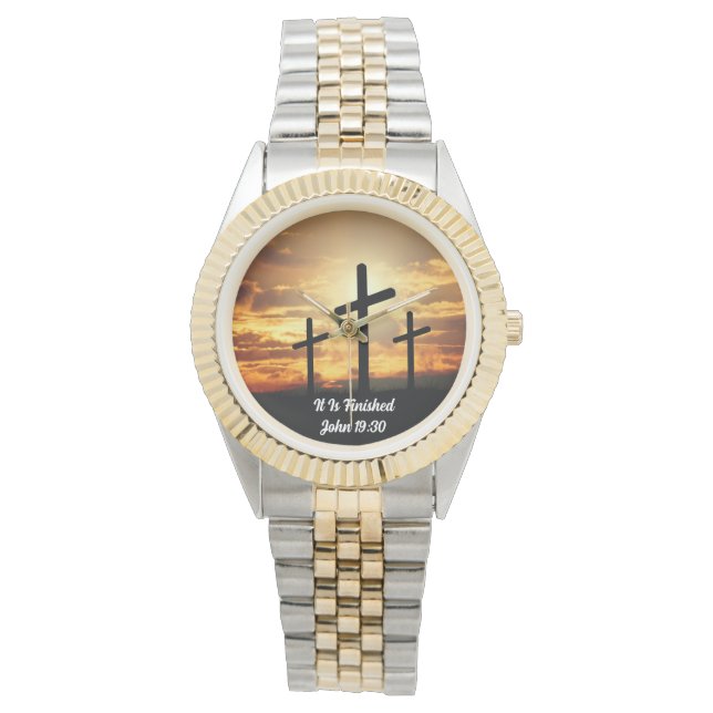 Göttliche Fertigstellung: "Es ist fertig" Frauen b Armbanduhr (Vorderseite)