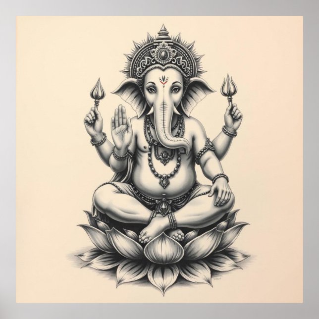 Göttliche Gegenwart: Ganesha Charcoal Art Poster (Vorne)