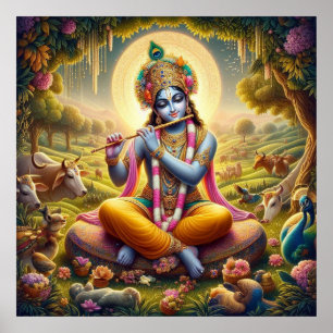 Göttliche goldene Flöte Krishna Kunst Poster