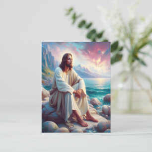 Göttliche Heiligkeit Jesus an der Ozeanküste Postkarte