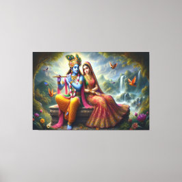 Göttliche Liebe Kunst: Krishna Radha, Spirituelle Leinwanddruck