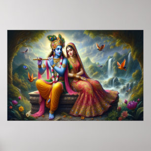 Göttliche Liebe Kunst: Krishna Radha, Spirituelle  Poster