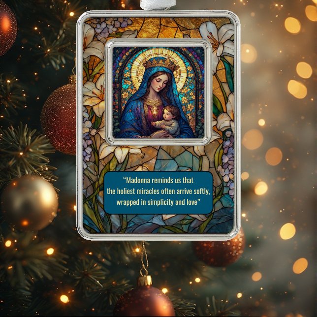 Göttliche Mutterschaft Madonna und Jesuskind mit g Rahmen-Ornament Silber (Divine Motherhood Madonna & Baby Jesus Golden Halo Christmas Ornament)