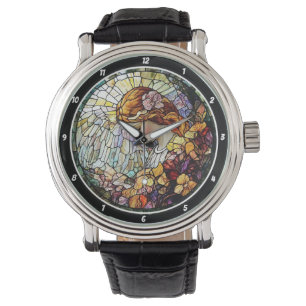 Göttliche Pracht Buntglas-Engel-Wanduhr Armbanduhr