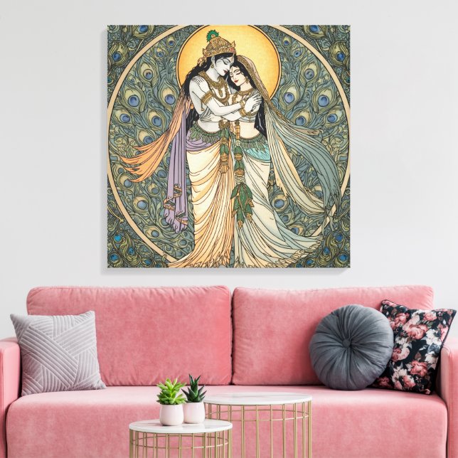 Göttliche Radhe Krishna Leinwand Wandkunst – Spiri (Insitu (Wohnzimmer))