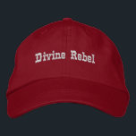 Göttliche Rebellion Spirituelles Zitat Red Bestickte Baseballkappe<br><div class="desc">Ein personalisiertes spirituelles Zitat rot-weiß bestickter Baseballkappe,  Das Zitat ist göttliche Rebellion. Eine motivierend Geburtstagsgeschenkidee für Hexen und Rebellen.</div>