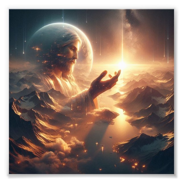 "Göttliche Reflektion: Jesus in kosmischer Harmoni Fotodruck (Vorne)