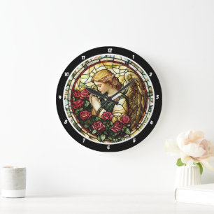Göttliche Rose Gebet gesteinigter Glass Angel Große Wanduhr