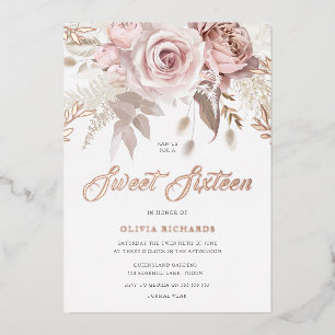 Göttliche Rose Gold Blush Blütensüß 16 Party Folieneinladung