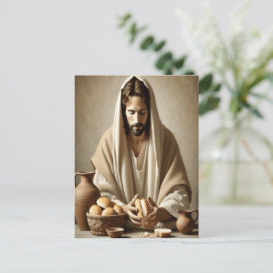 Göttliche Sakrament: Jesus Breaking Brot Postkarte