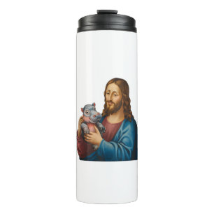 Göttliche und spielerische Szene Jesus mit Moo Den Thermosbecher