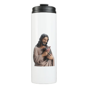 Göttliche Verbindung_ Jesus mit Moo Deng Pygmy Hip Thermosbecher