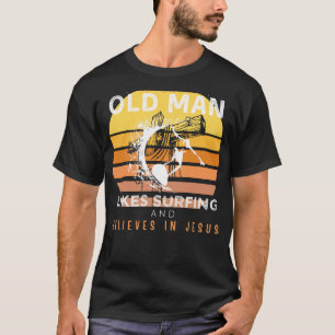 Göttliche Wellen: Grumpische Alte Mans Jesus Surfe T-Shirt