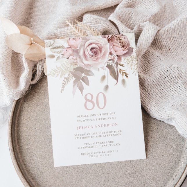 Göttlicher Blush Roses 80. Geburtstagsparty Einladung (Von Creator hochgeladen)