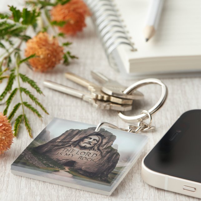 Göttlicher Felsen: Jesus graviert den Herrn ist me Schlüsselanhänger (Vorderseite rechts)