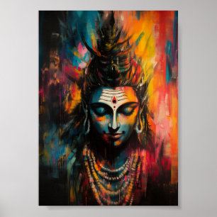 Göttlicher Herr Shiva Abstrakte Regenbogenfarben-S Poster