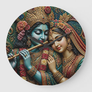 Göttlicher Krishna und Radha Traditionelle Kunst Große Wanduhr