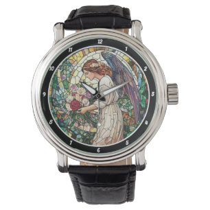 Göttlicher Rosengarten Buntglas-Engel-Wand Armbanduhr