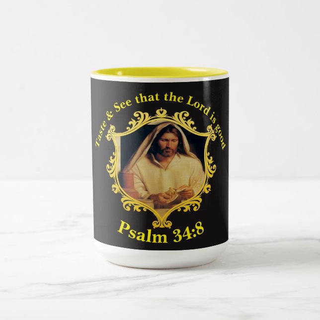 Göttliches Abendbrot mit Jesus Zweifarbige Tasse (Mittel)