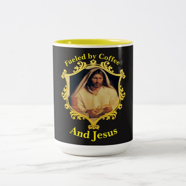 Göttliches Abendbrot mit Jesus Zweifarbige Tasse (Mittel)