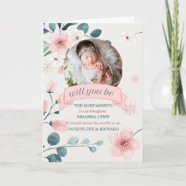 Götzeltern bitten Pfirsichblüten mit Foto Karte