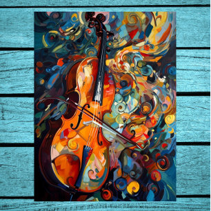 Gouache Art farbenfroh Cello Poster Print