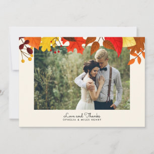 Gouache Autumn Leaves Single Foto Dankeschön Card Save The Date