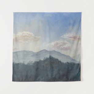 Gouache Blue Mountains: Lebhafte Naturlandschaft Wandteppich