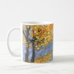 Gouache Herbstlandschaft. Goldener Fall im leeren Kaffeetasse