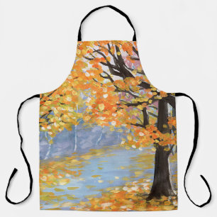 Gouache Herbstlandschaft. Goldener Fall im leeren Schürze