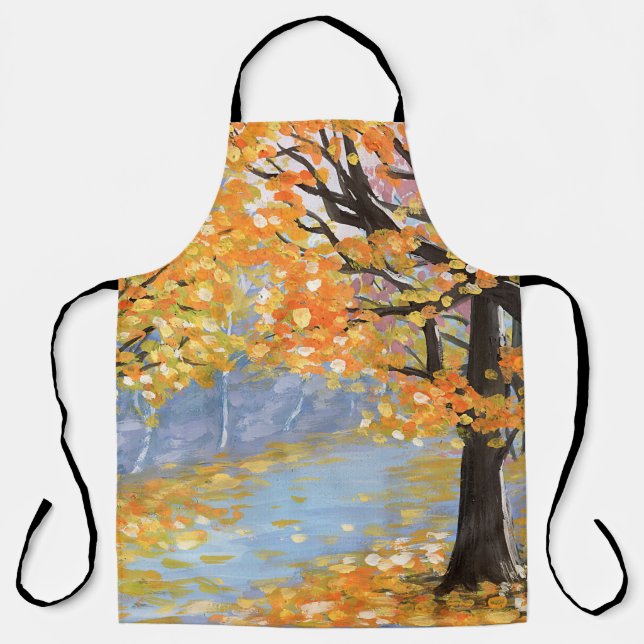 Gouache Herbstlandschaft. Goldener Fall im leeren  Schürze (Vorderseite)