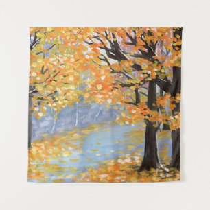 Gouache Herbstlandschaft. Goldener Fall im leeren Wandteppich
